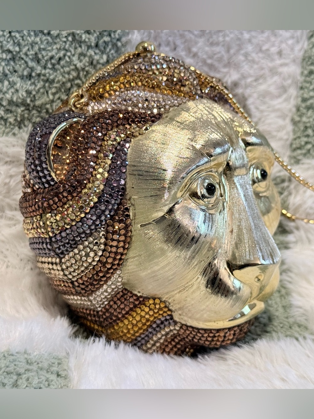 Judith Leiber Crystal Lion Head Miniaudière Swarovski Clutch with Full Set - Picture 2 of 13